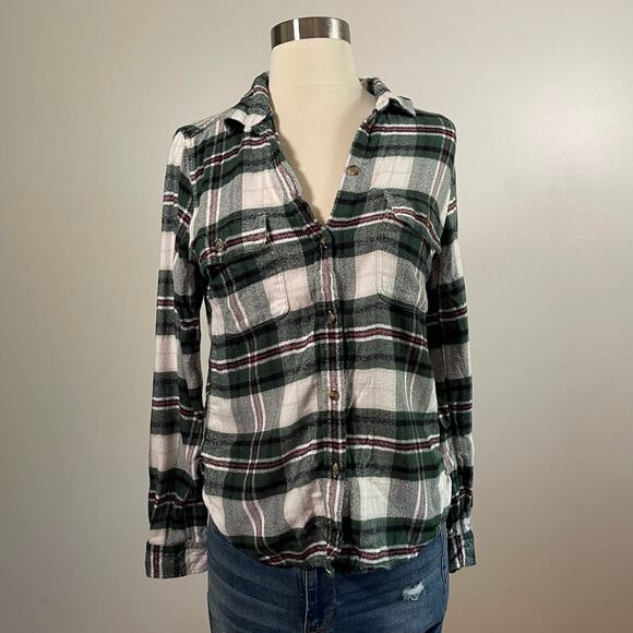 American Eagle • Green Plaid Flannel Button Up Top Ahh-Mazingly Soft - Picture 1 of 5